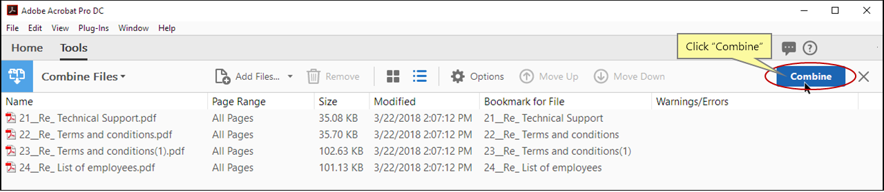 Combine files into a single PDF